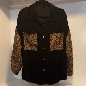 SHEIN Black and Leopard Print Jacket